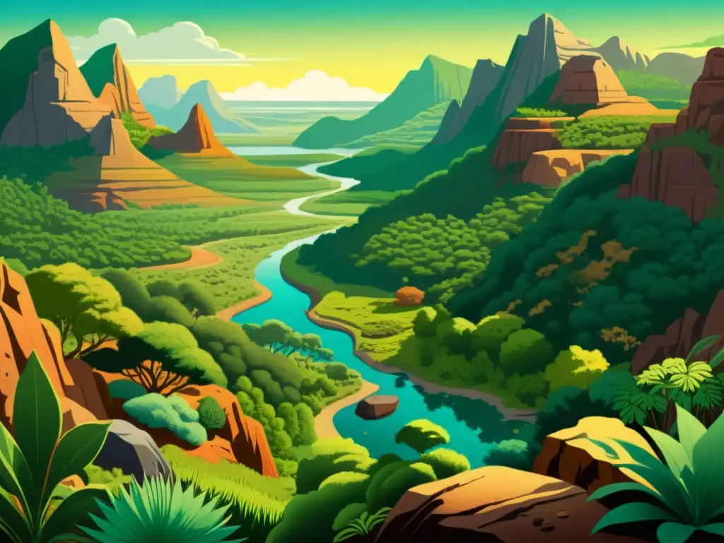 Un ecosistema diverso y exuberante se entrelaza con un paisaje rocoso y geológicamente intrigante