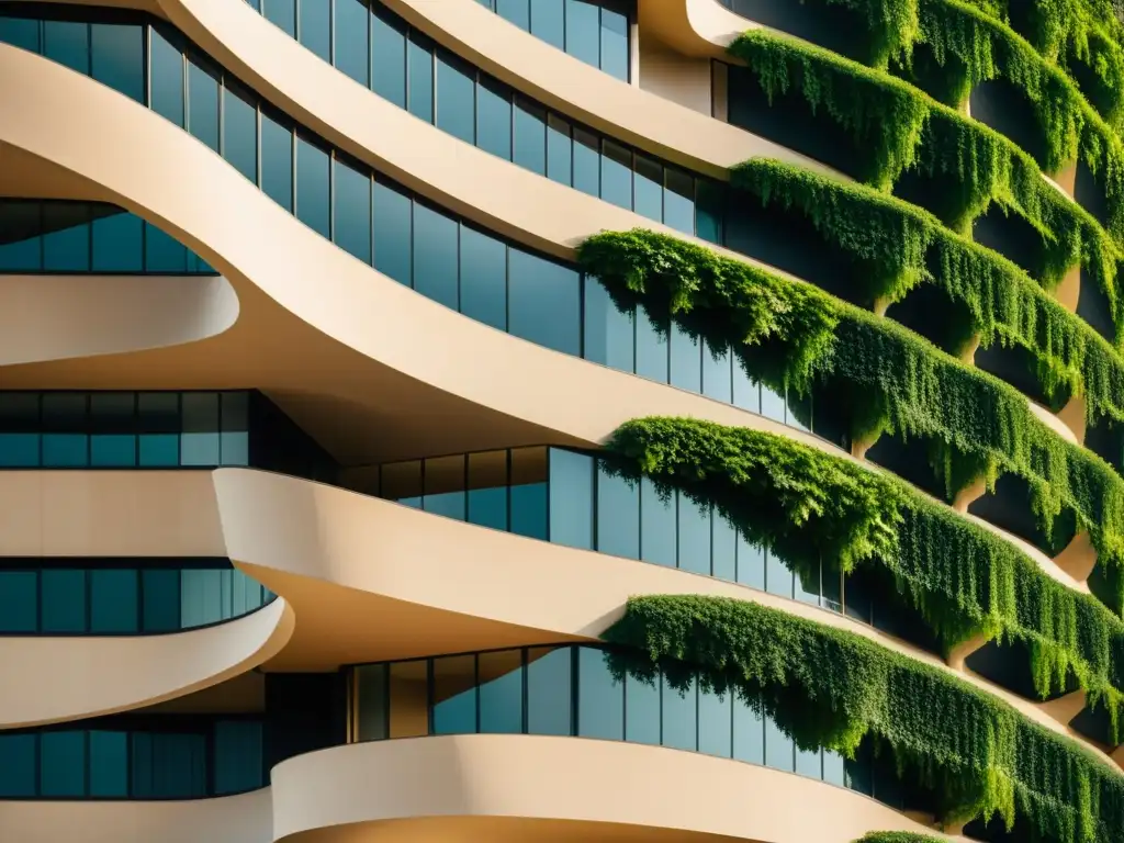 Arquitectura moderna con patrones orgánicos en alta resolución Edificio moderno con patrones orgánicos en arquitectura biofílica, evocando naturaleza y estructura en una fotografía vintage de alta resolución