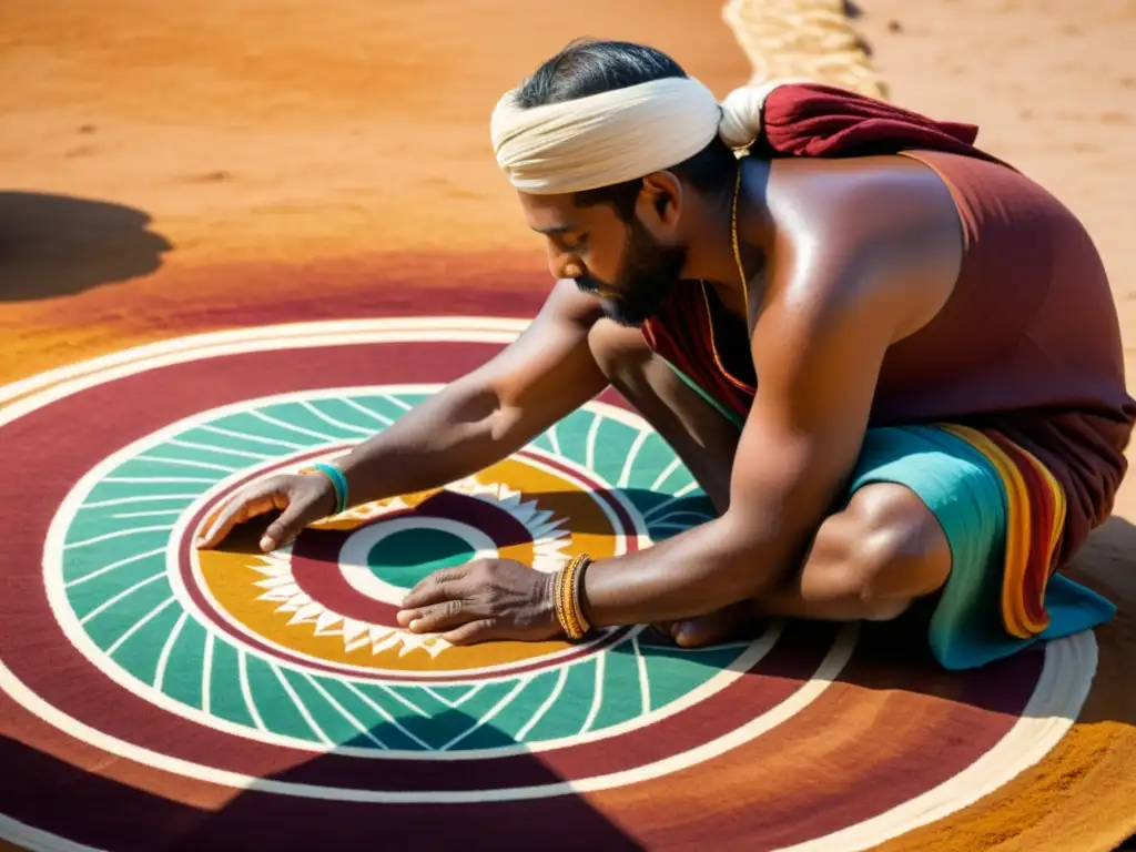 Elaboración Milenaria Mudcloth Mali: artesano pintando patrones geométricos en tela al sol de la sabana maliense