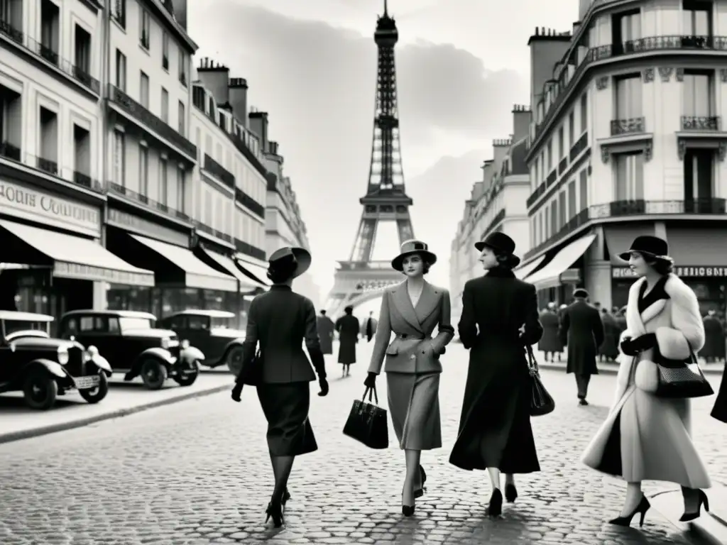 Paris de los años 20: Moda haute couture y encanto atemporal Una elegante escena parisina de los años 20 con patrones artísticos en moda de alta gama, capturando la sofisticada atmósfera de la época