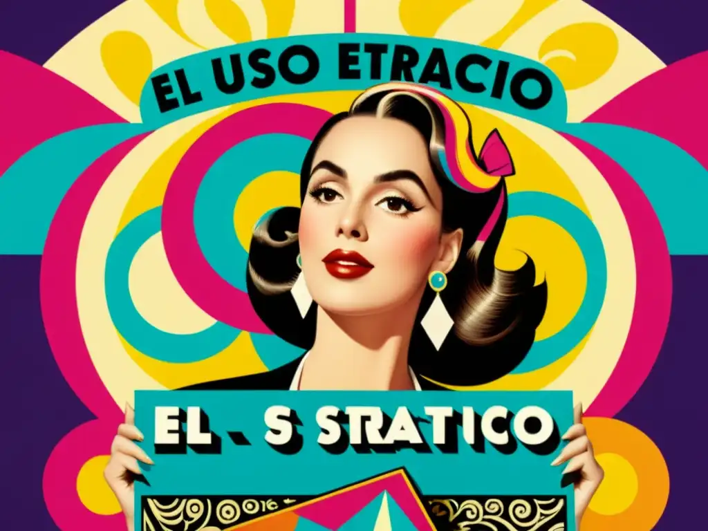 Una elegante publicidad vintage con patrones artísticos y colores vibrantes