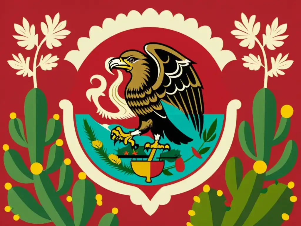 Un emblema mexicano histórico y vibrante que representa la historia oculta del escudo mexicano