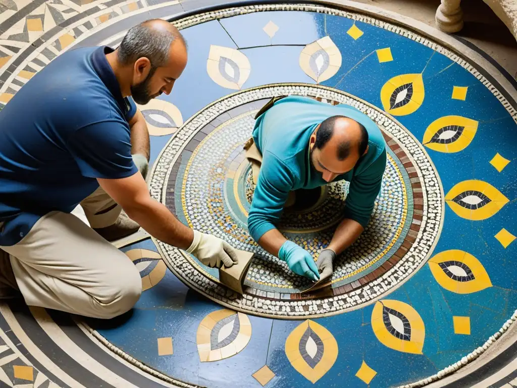 Un equipo de expertos en restauración de antiguos mosaicos árabes trabaja meticulosamente para preservar su significado histórico y artístico