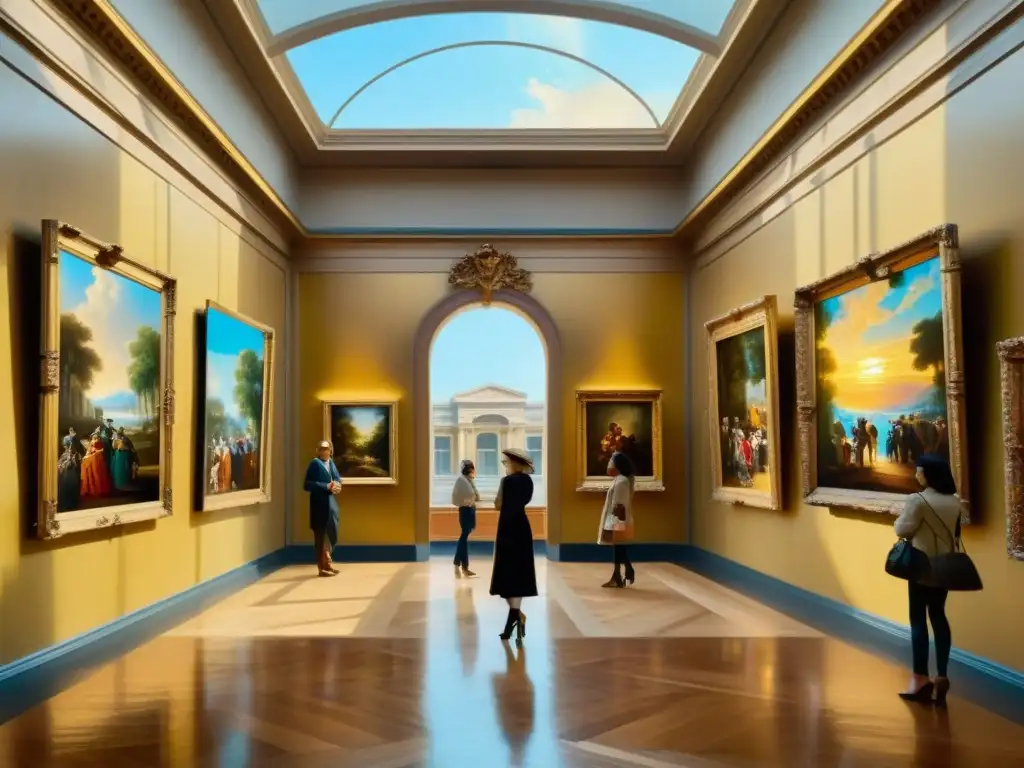 Escena de galería de arte con realidad aumentada para enseñanza arte