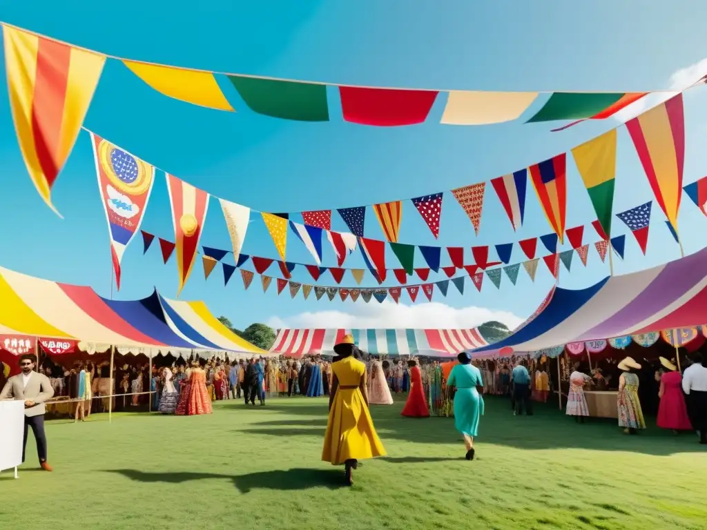 Escena de festival vintage con arte de realidad aumentada en festivales artísticos, fusionando encanto clásico y tecnología moderna