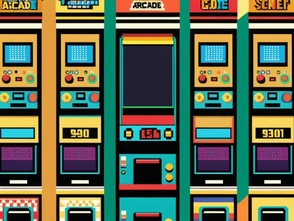 Escena vibrante de arcade vintage con diversidad cultural Escena vibrante en un arcade vintage con patrones culturales en videojuegos, diversidad de personajes y referencias culturales