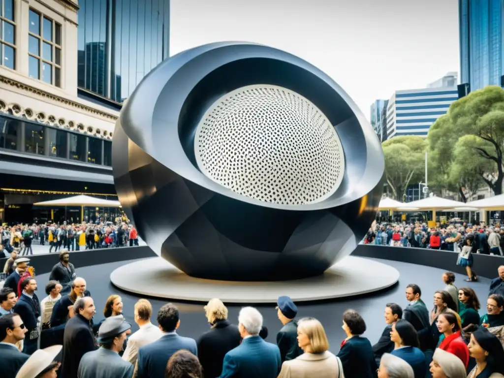 Escultura de la 'Public Purse' en Melbourne, rodeada de gente