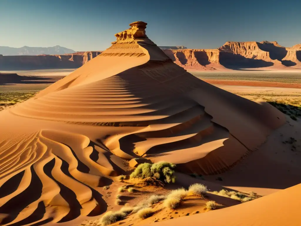 Esculturas naturales modeladas por erosión: Majestuosa formación rocosa en el vintage desierto, con capas y texturas esculpidas por el viento