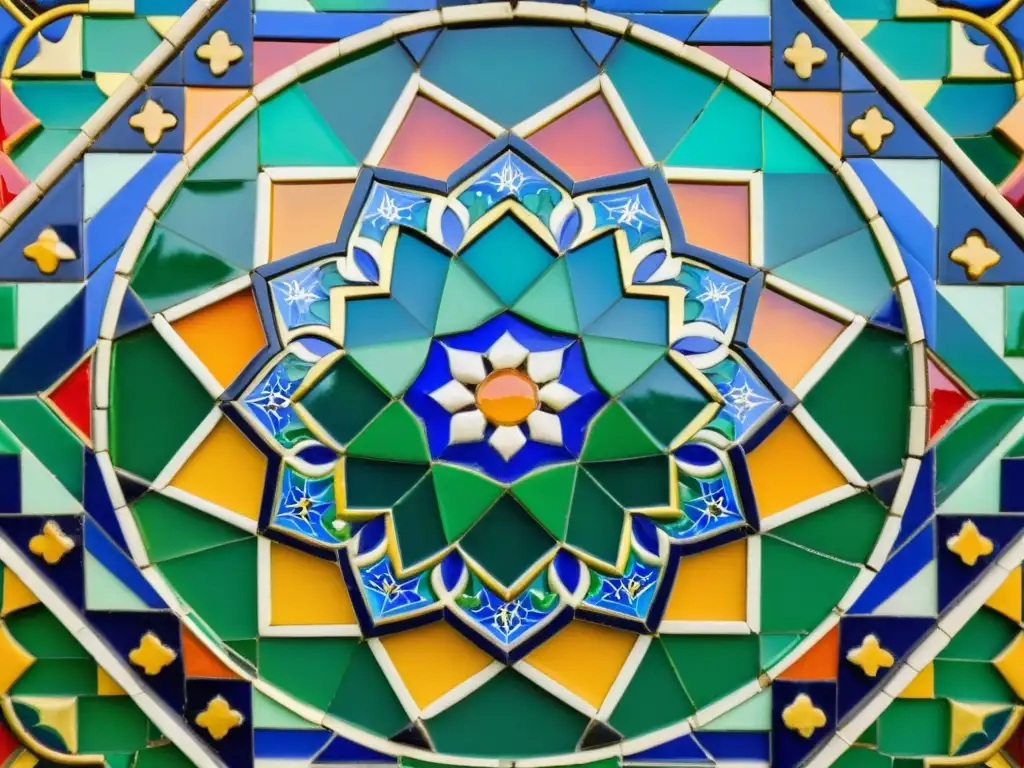 Espectacular mosaico árabe de colores vibrantes y patrones geométricos, reflejando la rica cultura de los mosaicos árabes en el arte visual