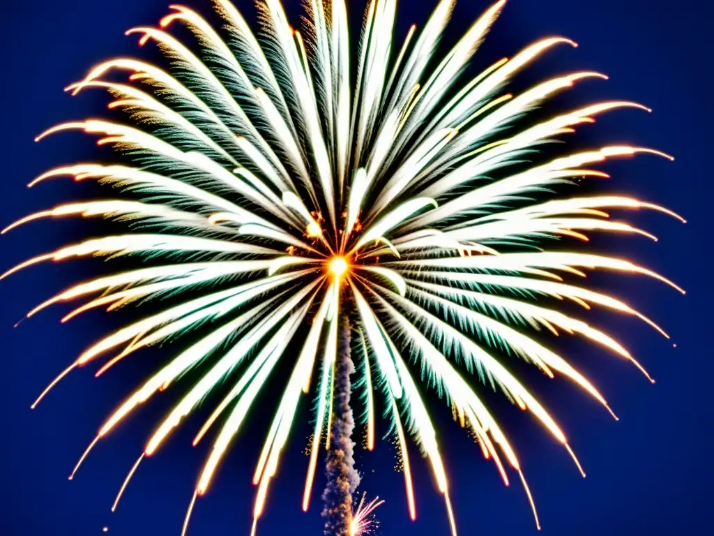 Un espectáculo de fuegos artificiales vintage muestra patrones intrincados y vibrantes en el cielo nocturno