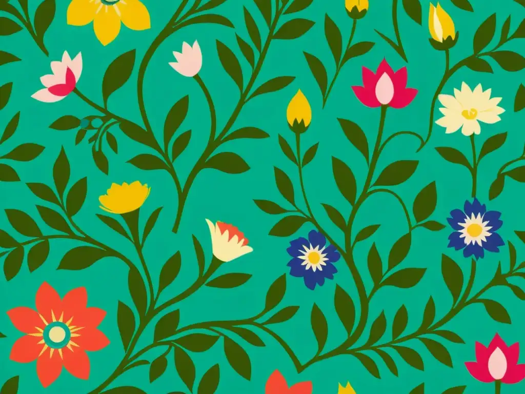 Estampados Liberty moda arte icónicos: Detalle de un patrón vibrante y detallado con motivos botánicos y formas geométricas, en una fusión armoniosa de colores ricos y variados, que exuda elegancia y sofisticación