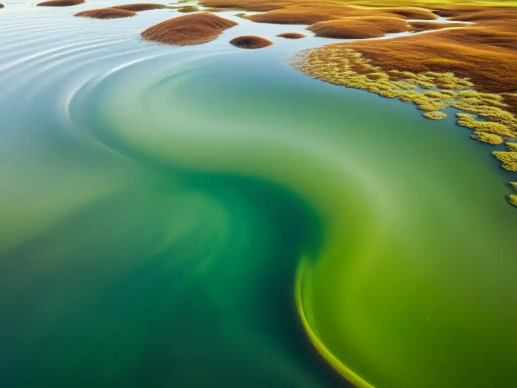 Estética de los patrones de algas en movimiento, creando una belleza natural y tranquila en el agua