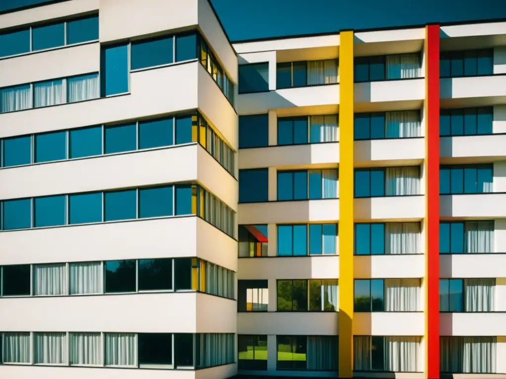 Una fotografía de alta resolución con estilo vintage del icónico edificio de la Bauhaus en Dessau, Alemania