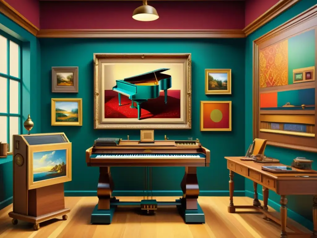 Un estudio de arte clásico con muebles ornamentados y colores vibrantes