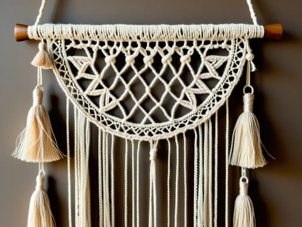 Un evocador macramé vintage en tonos naturales, con detalles delicados y encanto bohemio