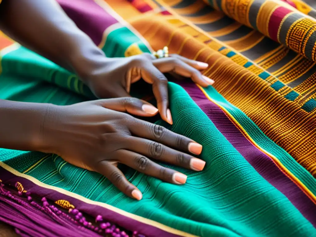 Artesanía africana: tejido tradicional a mano Un experto artesano africano con las manos hábiles crea un tejido auténtico
