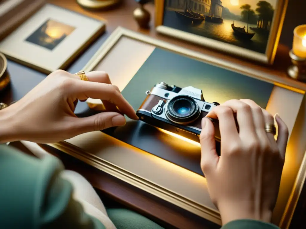 Un experto artesano preserva digitalmente arte cultural con una cámara vintage