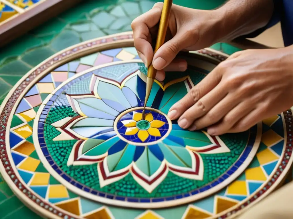 Experto restaurador preservando arte: minuciosa restauración de mosaicos árabes