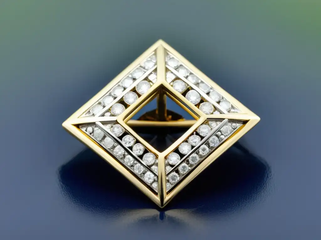 Exquisita broche vintage de diamantes en oro blanco con patrones geométricos, reflejando elegancia y lujo en joyería de alta gama