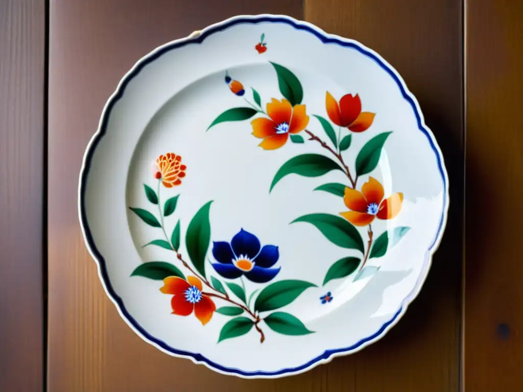 Una exquisita técnica de pintura a mano en porcelana Kakiemon que muestra intrincados y vibrantes patrones florales con delicados trazos de pincel