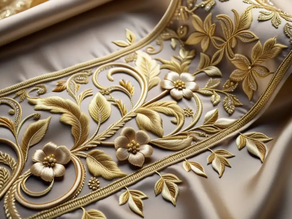Un exquisito patrón dorado en la alta costura, con intrincados detalles y una elegancia atemporal