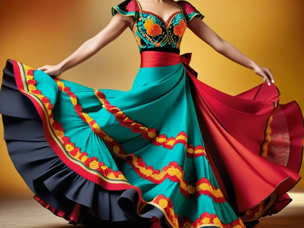 Una falda de flamenco con patrones vibrantes y colores llamativos captura la energía apasionada de la danza