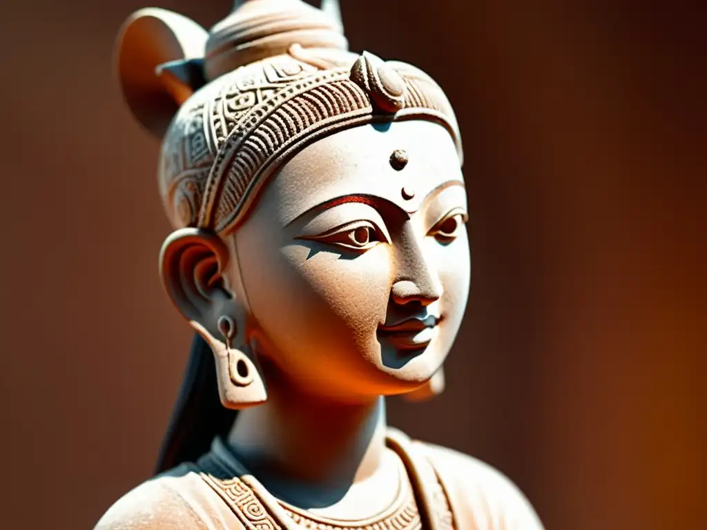 Figura de terracota sudeste asiático: Detalle exquisito de antigua escultura, con historia y elegancia atemporal