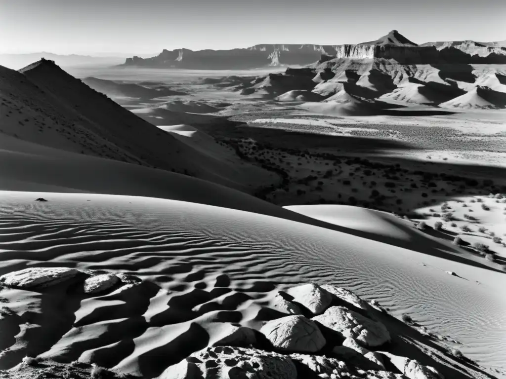 Foto en blanco y negro del Valle de la Muerte