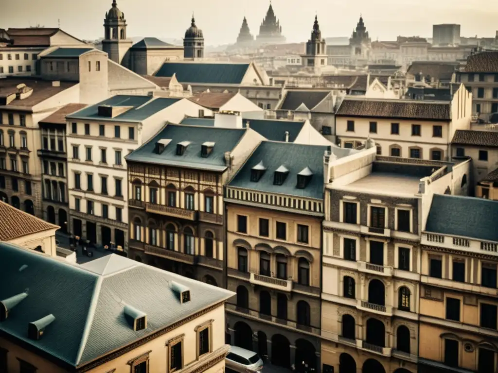 Foto vintage de una antigua ciudad con patrones urbanos y diseños arquitectónicos, evocando civilizaciones perdidas