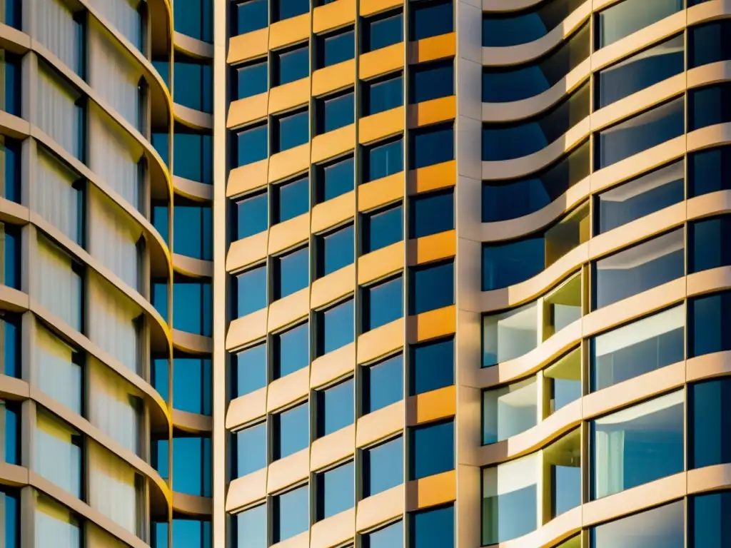 Foto vintage del edificio Vortex en Australia con patrones cinéticos en su fachada en movimiento, reflejando la esencia de la arquitectura moderna