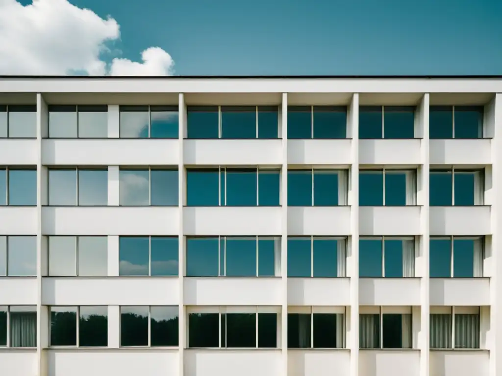 Foto vintage de la icónica Bauhaus en Dessau, Alemania, evocando los patrones de la Bauhaus y su enfoque pionero en el diseño moderno