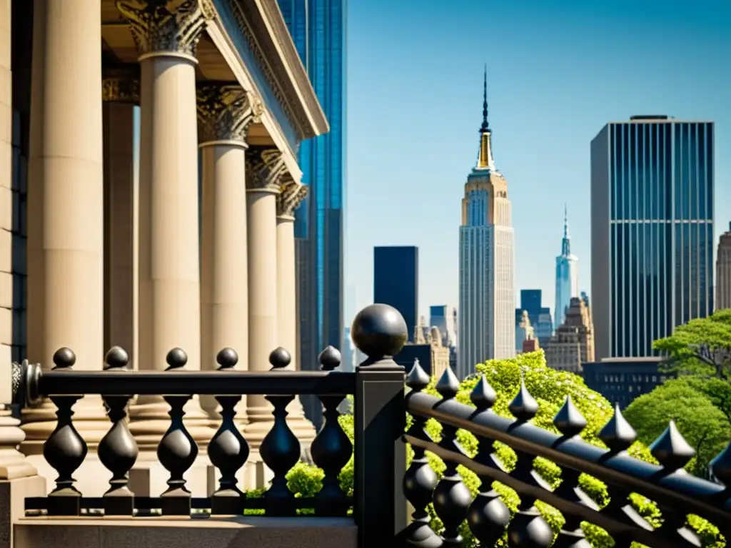 Foto vintage de Nueva York: patrones artísticos en el diseño urbano, mezcla de arquitectura tradicional y moderna en el skyline