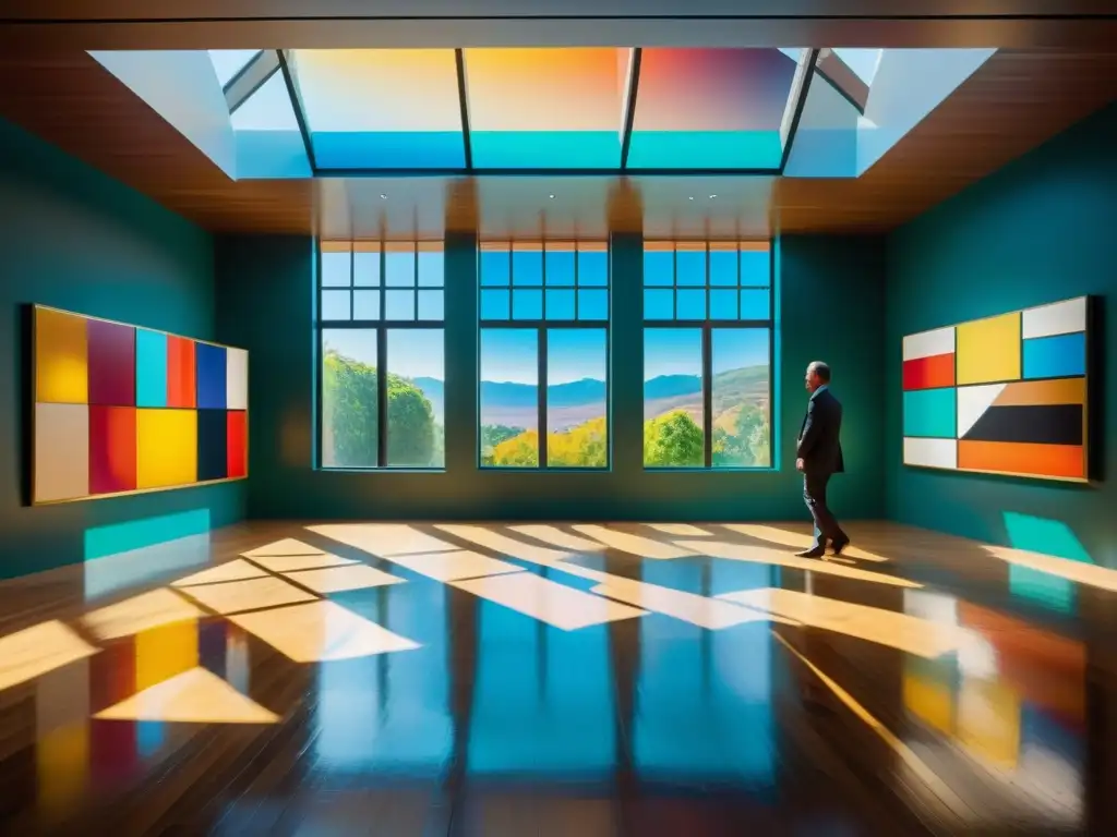 Una galería de arte contemporáneo llena de cuadros coloridos con patrones geométricos, influencia de los patrones en el arte