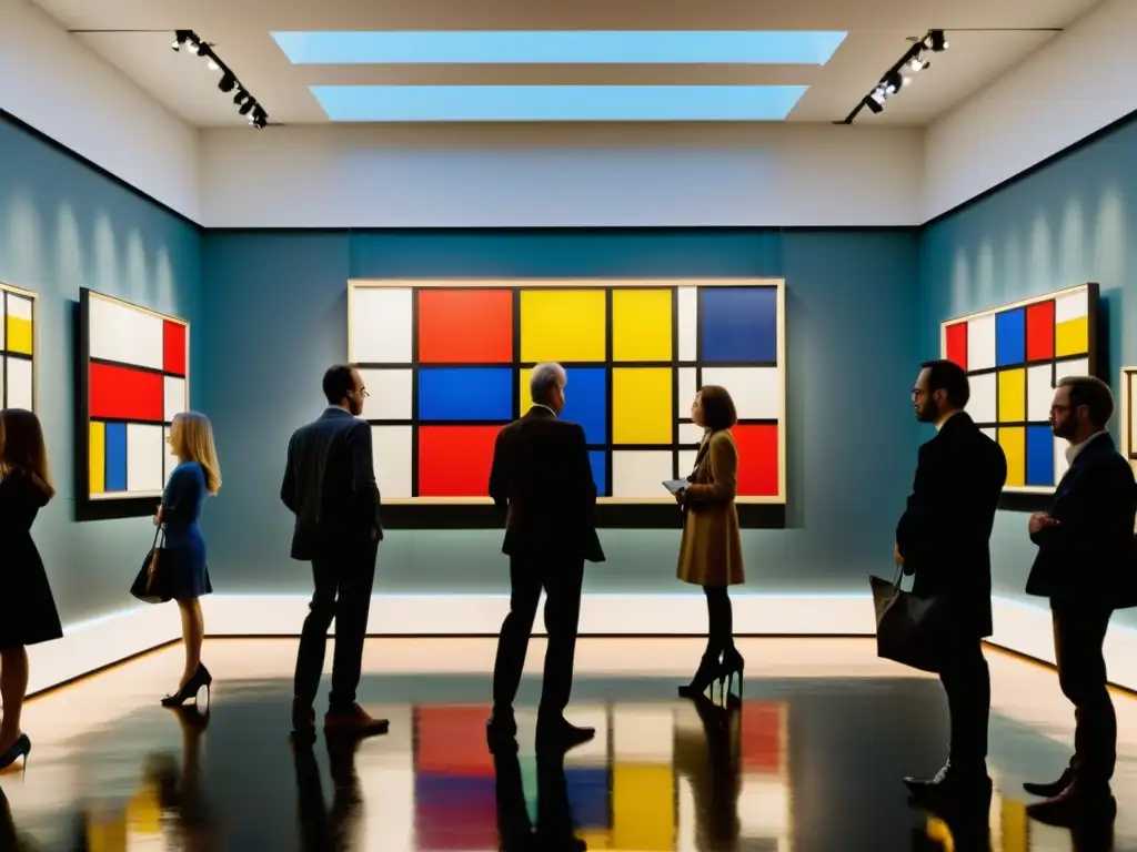 Una galería de arte vintage llena de vida con la destacada colección de Patrones geométricos de Mondrian