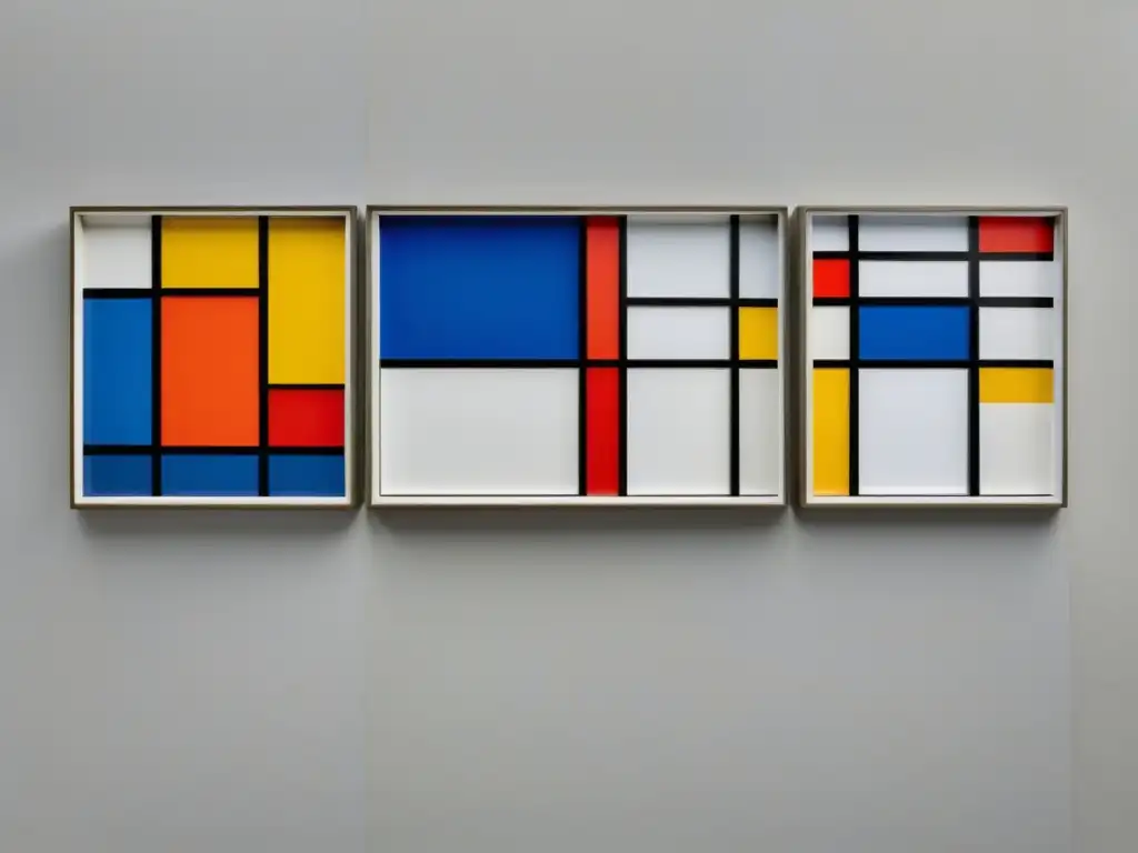 Una galería con la colección de patrones geométricos de Mondrian, exudando elegancia y un valor artístico atemporal