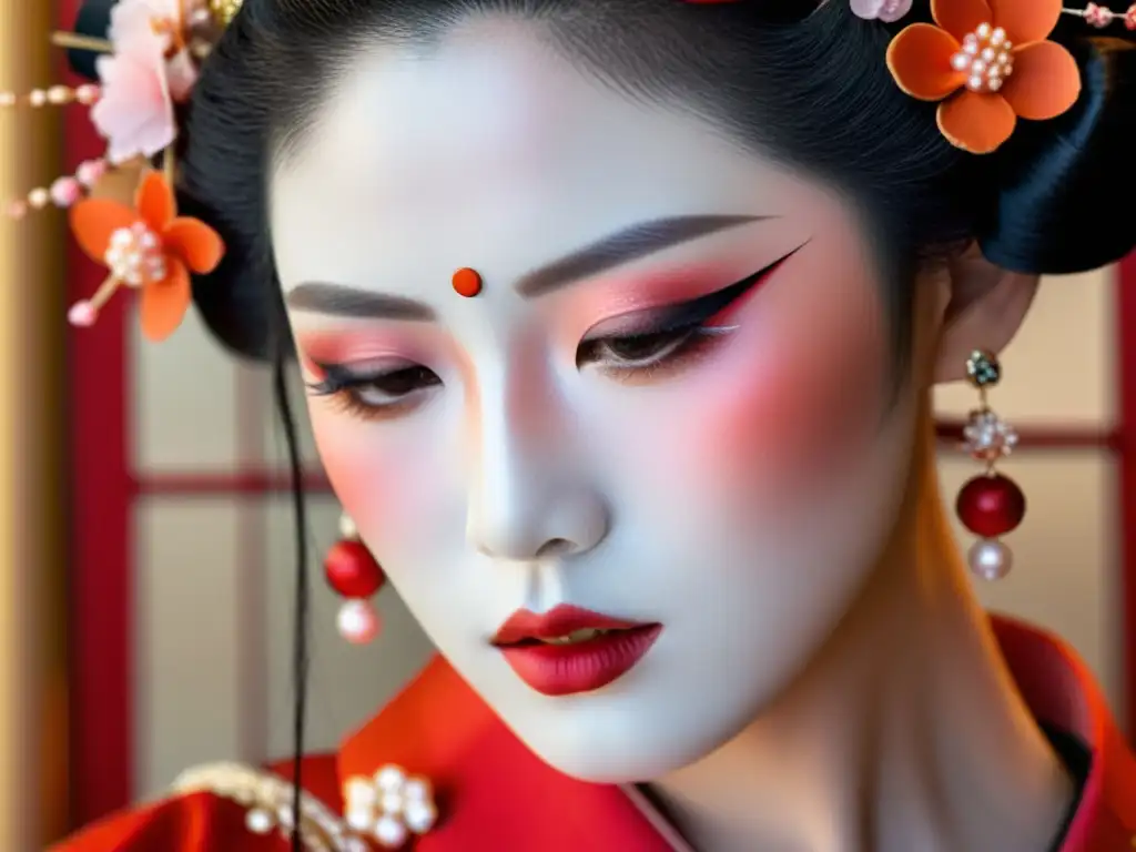 Una geisha con maquillaje japonés tradicional en belleza