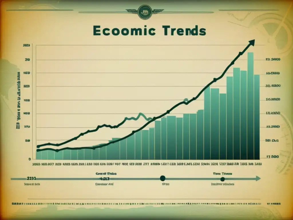 Gráfico vintage de alta resolución mostrando patrones rítmicos en tendencias económicas, con líneas detalladas y datos precisos