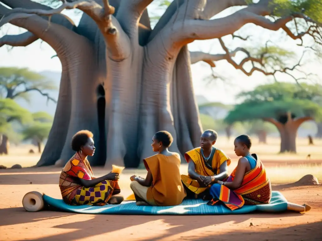 Grandes maestros tejedores de África crean coloridos textiles bajo un baobab ancestral