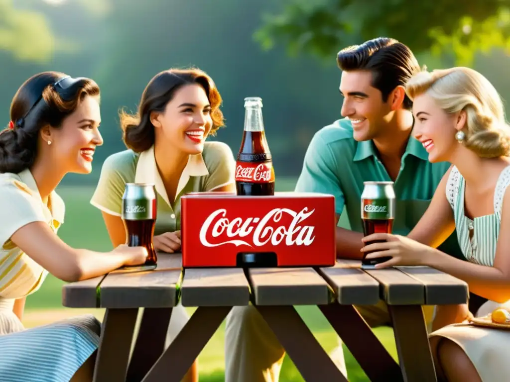 Un grupo de amigos se reúne alrededor de una mesa durante el atardecer, compartiendo botellas de Coca-Cola con sus nombres