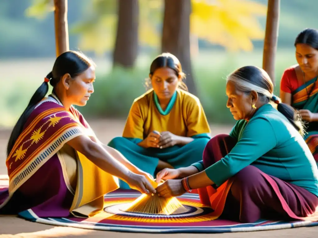 Grupo de artesanos indígenas tejiendo patrones tradicionales en curso online patrones tradicionales indígenas