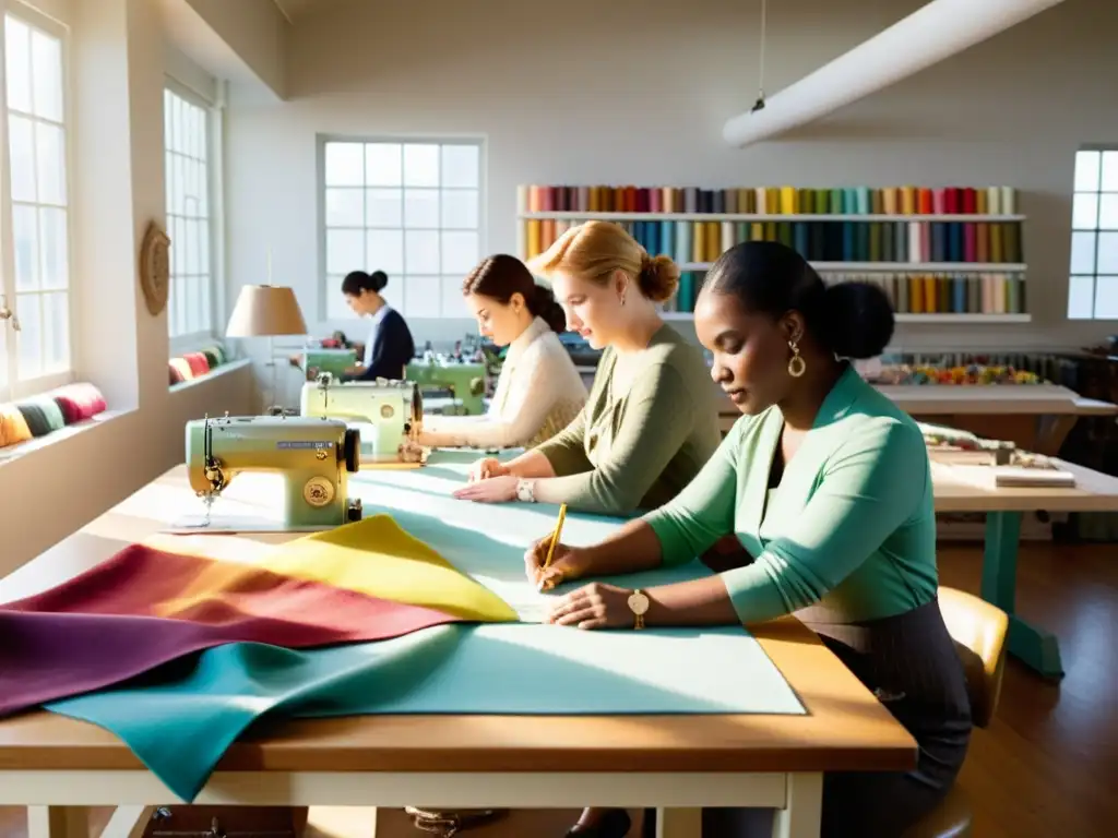 Un grupo de diseñadores de moda expertos trabajando meticulosamente en la creación de patrones para una nueva colección de ropa