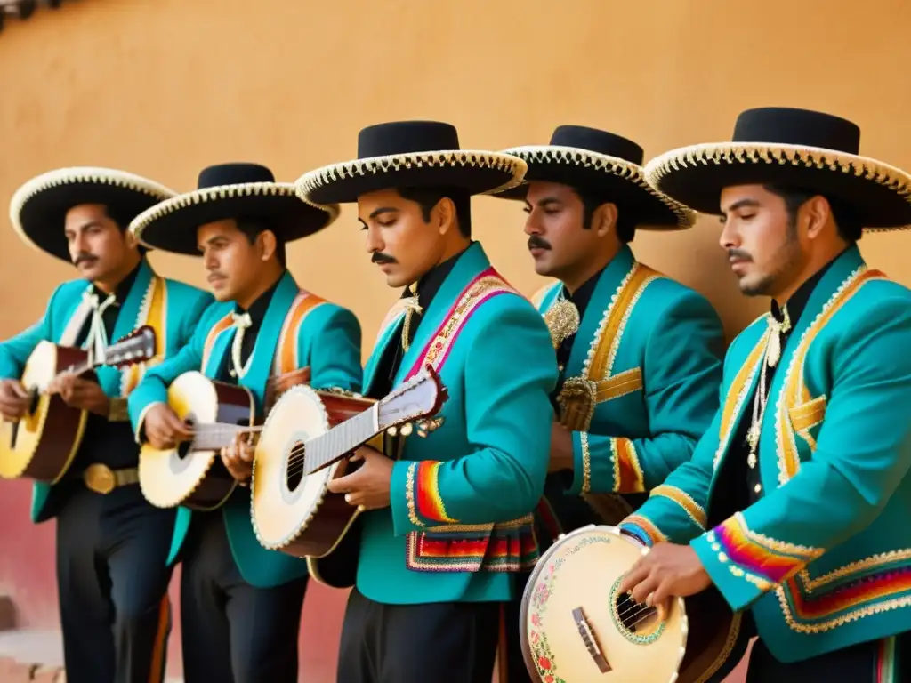 Un grupo de Mariachis se prepara para tocar, destacando los patrones en sus trajes tradicionales