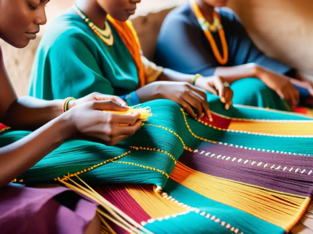 Un grupo de mujeres africanas teje con habilidad y orgullo, conservando la tradición de los textiles tribales africanos