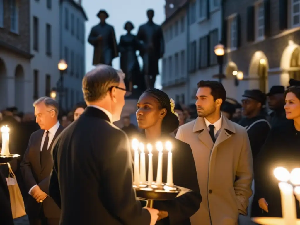 Un grupo de personas camina solemnemente con velas en una procesión, en una conmemoración de derechos humanos