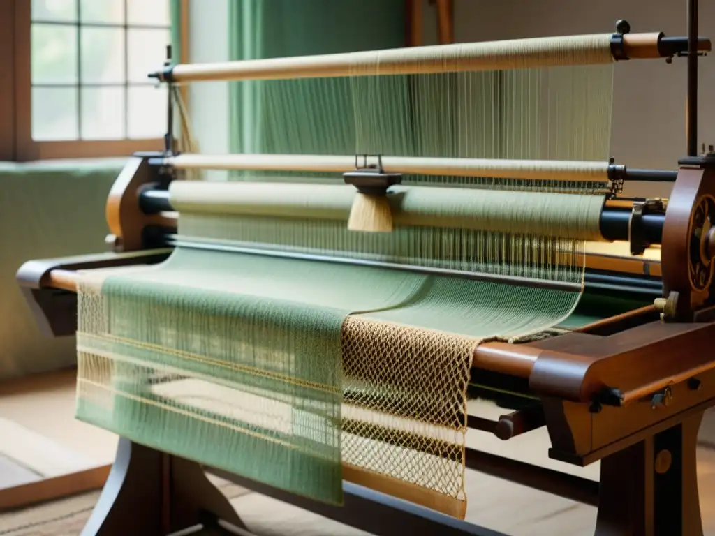 Un hábil artesano teje con cuidado un patrón textil digital en un acogedor taller vintage