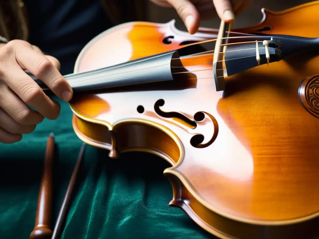Artesano tallando un violín barroco Un hábil artesano talla patrones decorativos en un violín barroco envejecido