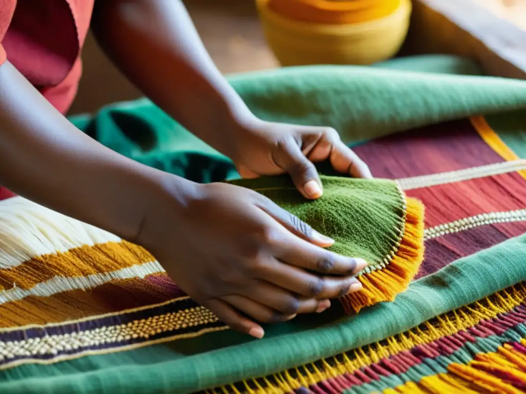 Un hábil tejedor etíope aplica con cuidado tintes naturales a un tejido, destacando la riqueza de la tradición textil etíope