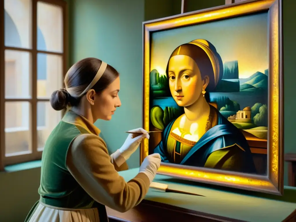 Un hábil restaurador de arte utiliza Realidad Aumentada para restaurar patrones artísticos en una pintura renacentista desgastada