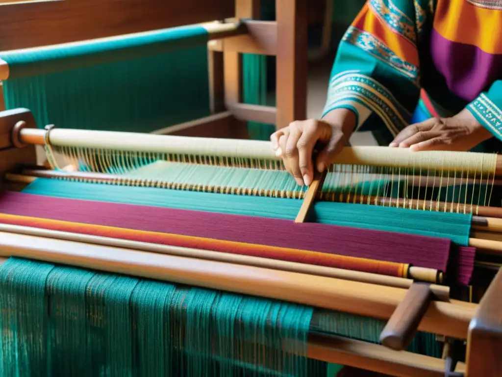 Hábiles artesanos tejen patrones tradicionales en telares de madera, preservando la rica herencia cultural