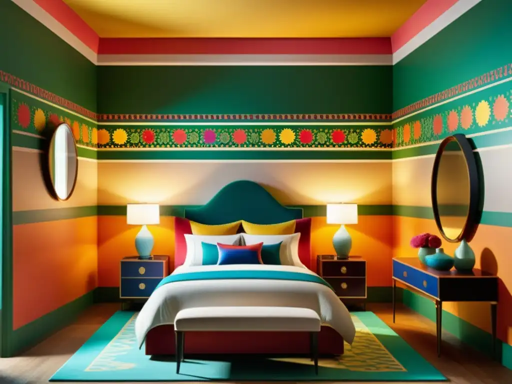 Una habitación vintage con patrones de realidad aumentada decorativos que cobran vida, evocando elegancia atemporal